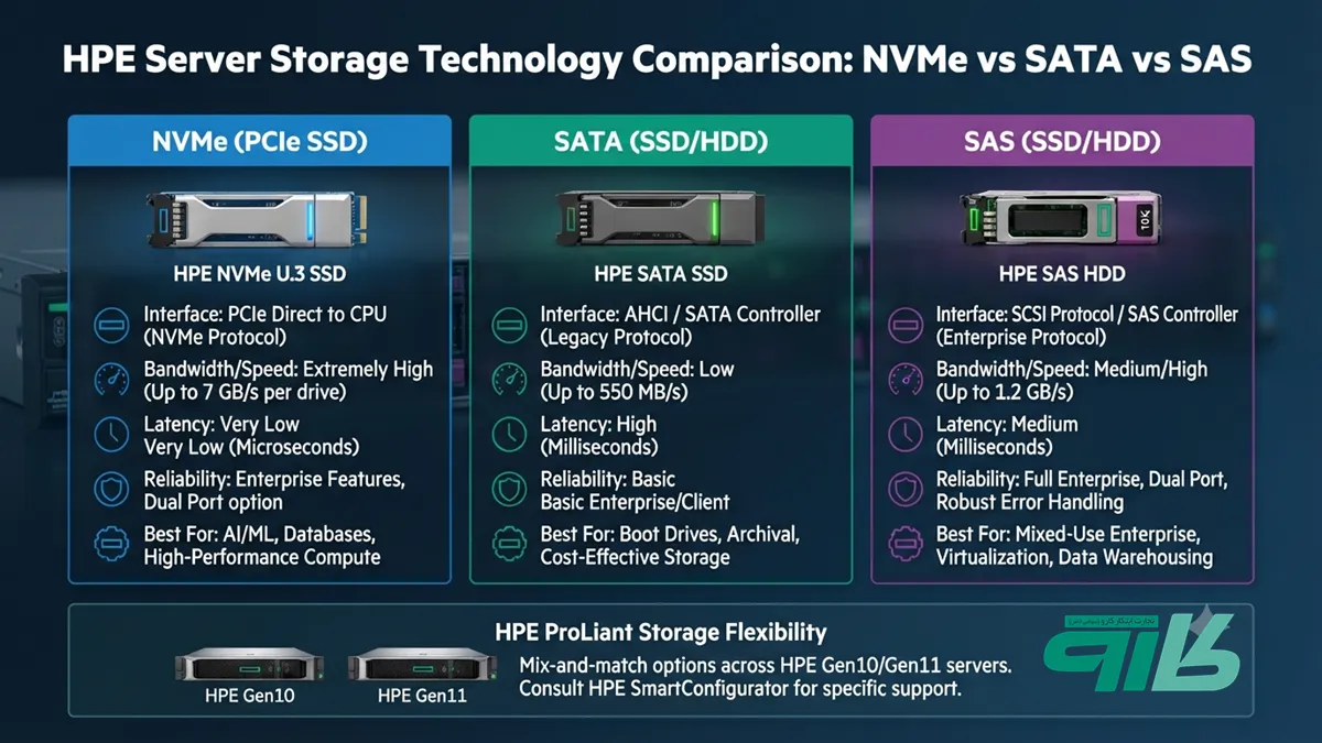 مقایسه هاردهای SAS SATA و NVMe در سرور