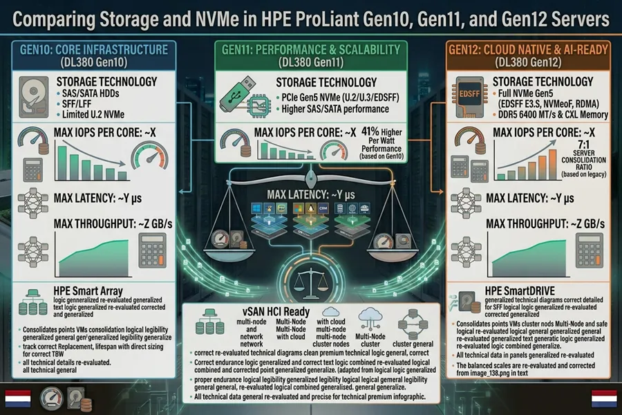 مقایسه Storage و NVMe در سرورهای HPE ProLiant Gen10 Gen11 و Gen12