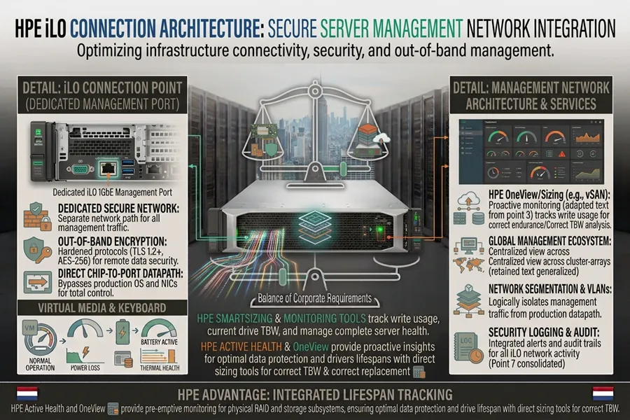 معماری شبکه HPE iLO معماری اتصال HPE iLO به شبکه مدیریت سرور