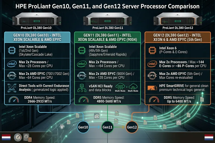 مقایسه پردازنده سرور HPE ProLiant Gen10 Gen11 و Gen12