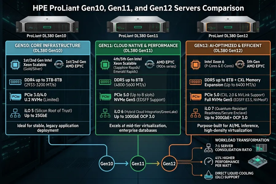 مقایسه سرورهای HPE ProLiant Gen10 Gen11 و Gen12